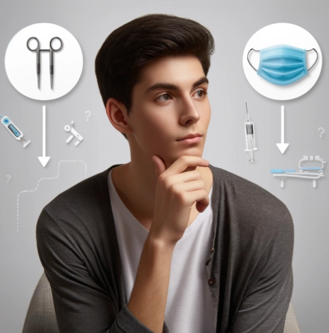 다한증을 수술로 치료할지, 주사로 치료할 지 고민하는 남성의 모습