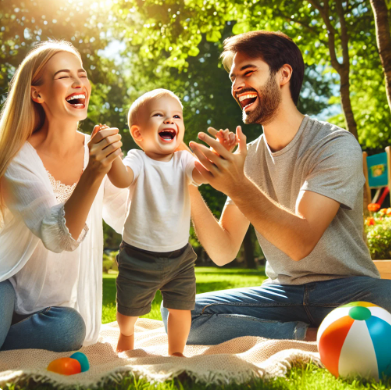부모와 아이가 함께 놀며 웃고 있는 모습 관련 사진