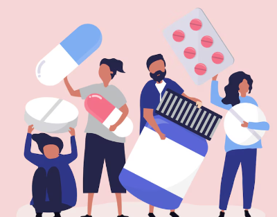 영양제를 들고 있는 사람들 일러스트