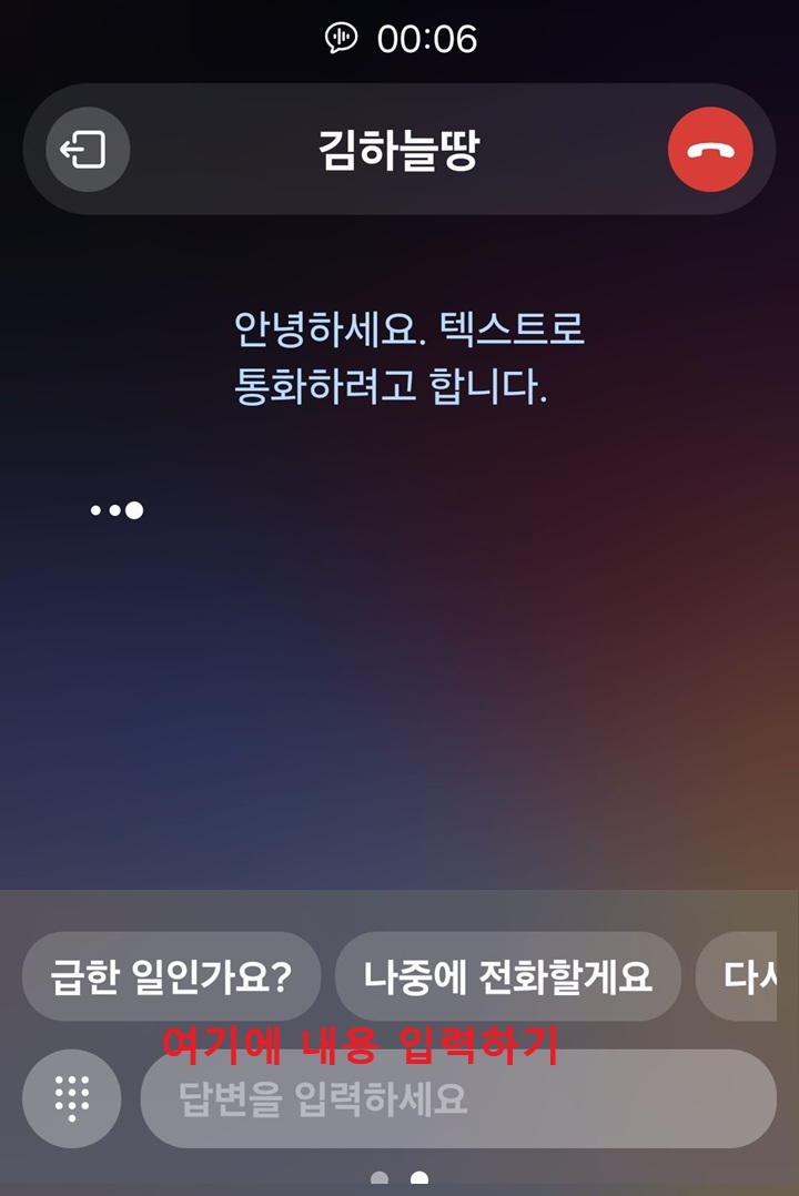 텍스트 통화 화면 보임