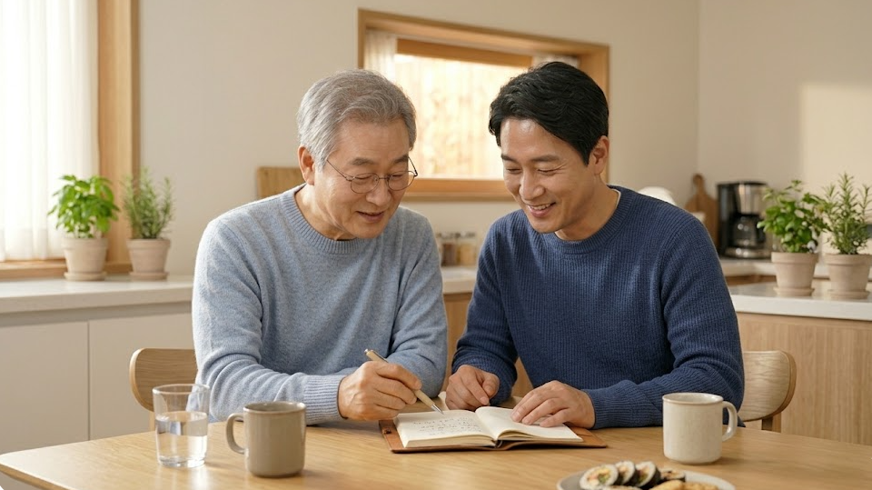 시니어 아버지 아들 소변일지 건강상담 가족