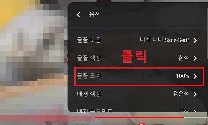 글꼴 크기 메뉴 클릭함