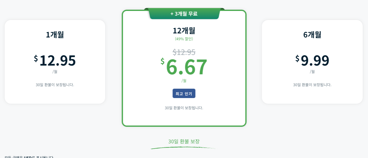 ExpressVPN 가격 요금제. 1개월, 6개월, 12개월 요금제 제공