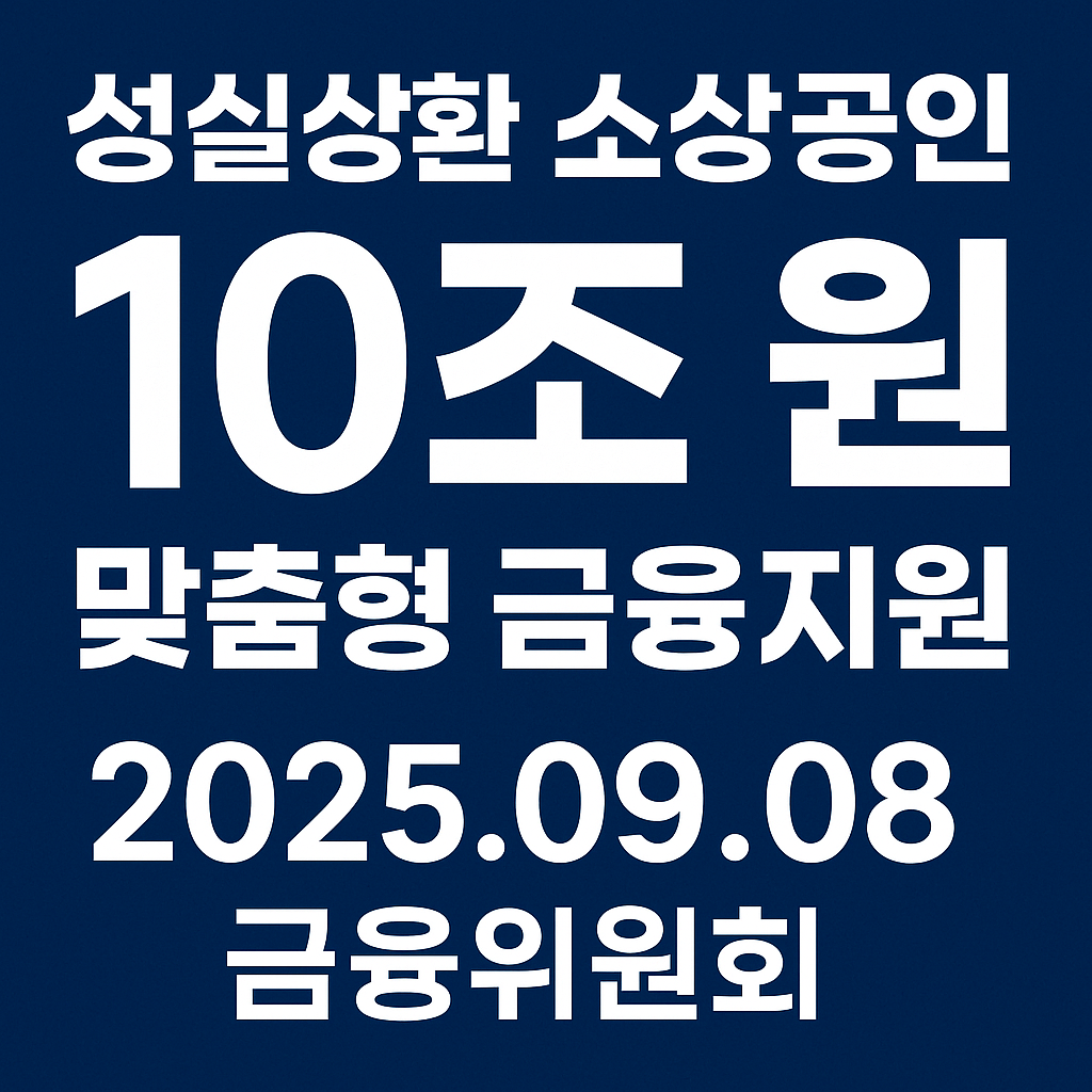 성실상환 소상공인 10조 원 맞춤형 금융지원 정책 안내 썸네일 (2025년 9월 8일 금융위원회 발표)