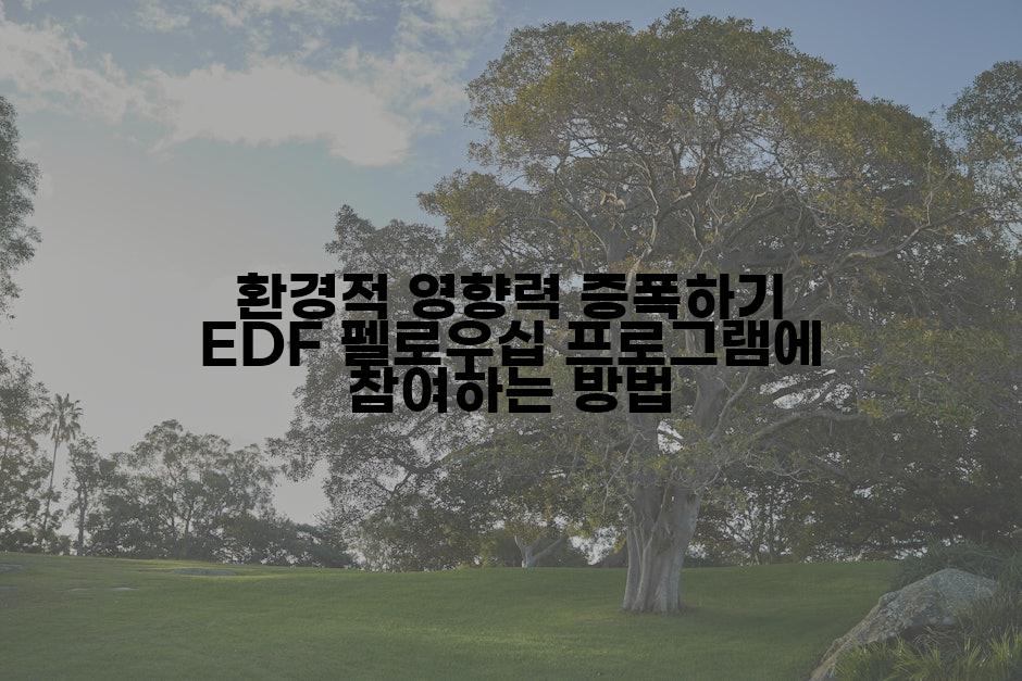 환경적 영향력 증폭하기 EDF 펠로우십 프로그램에 참여하는 방법