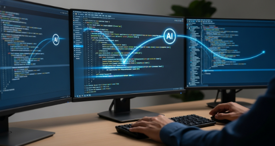 AI 코딩 보조 도구를 사용하여 소프트웨어 개발 효율을 높이는 프로그래머.