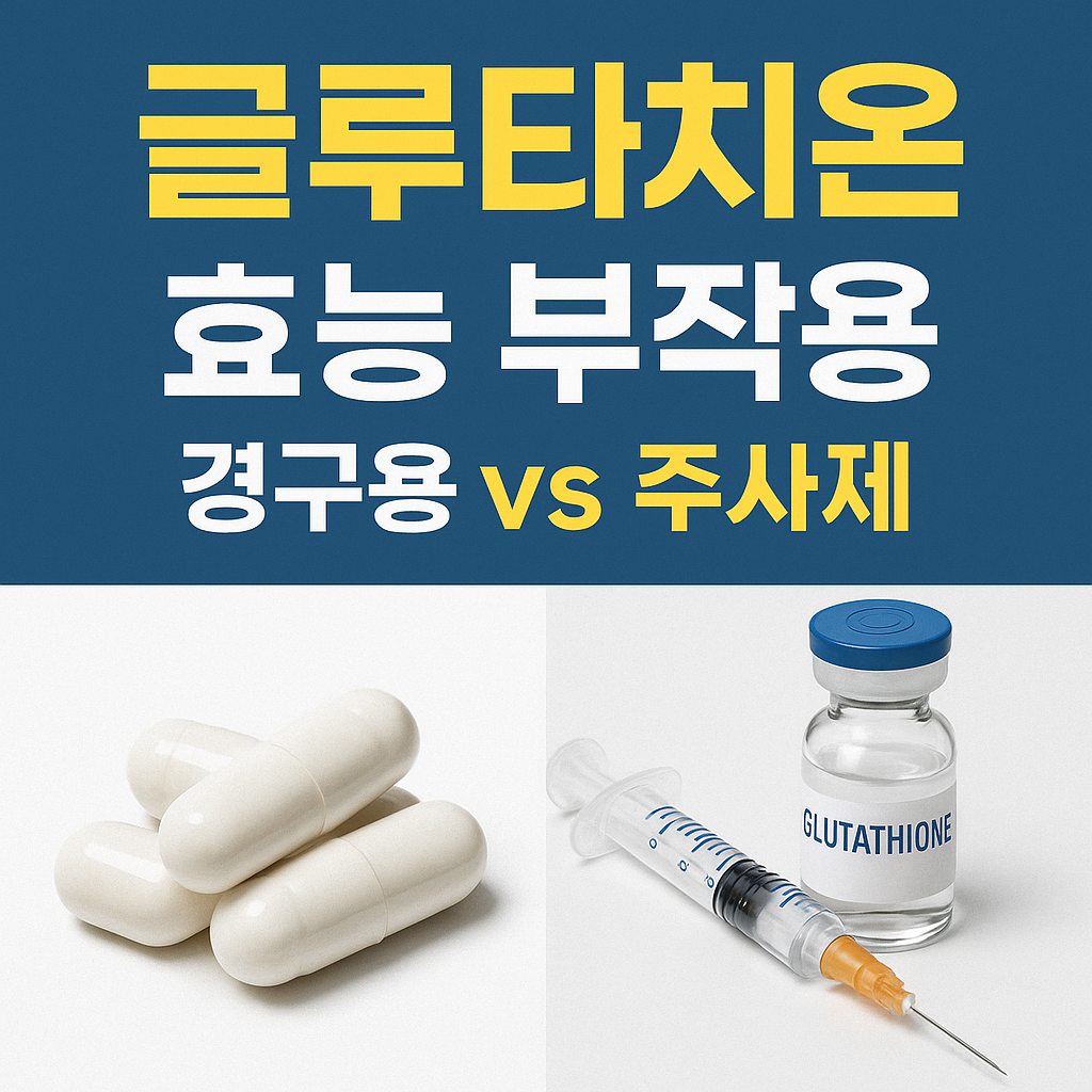 글루타치온 효능과 부작용, 경구용과 주사제의 차이를 시각적으로 비교한 대표 이미지