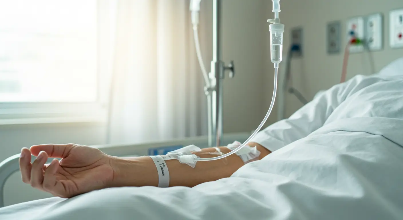 병원에서 수액을 맞는 사람