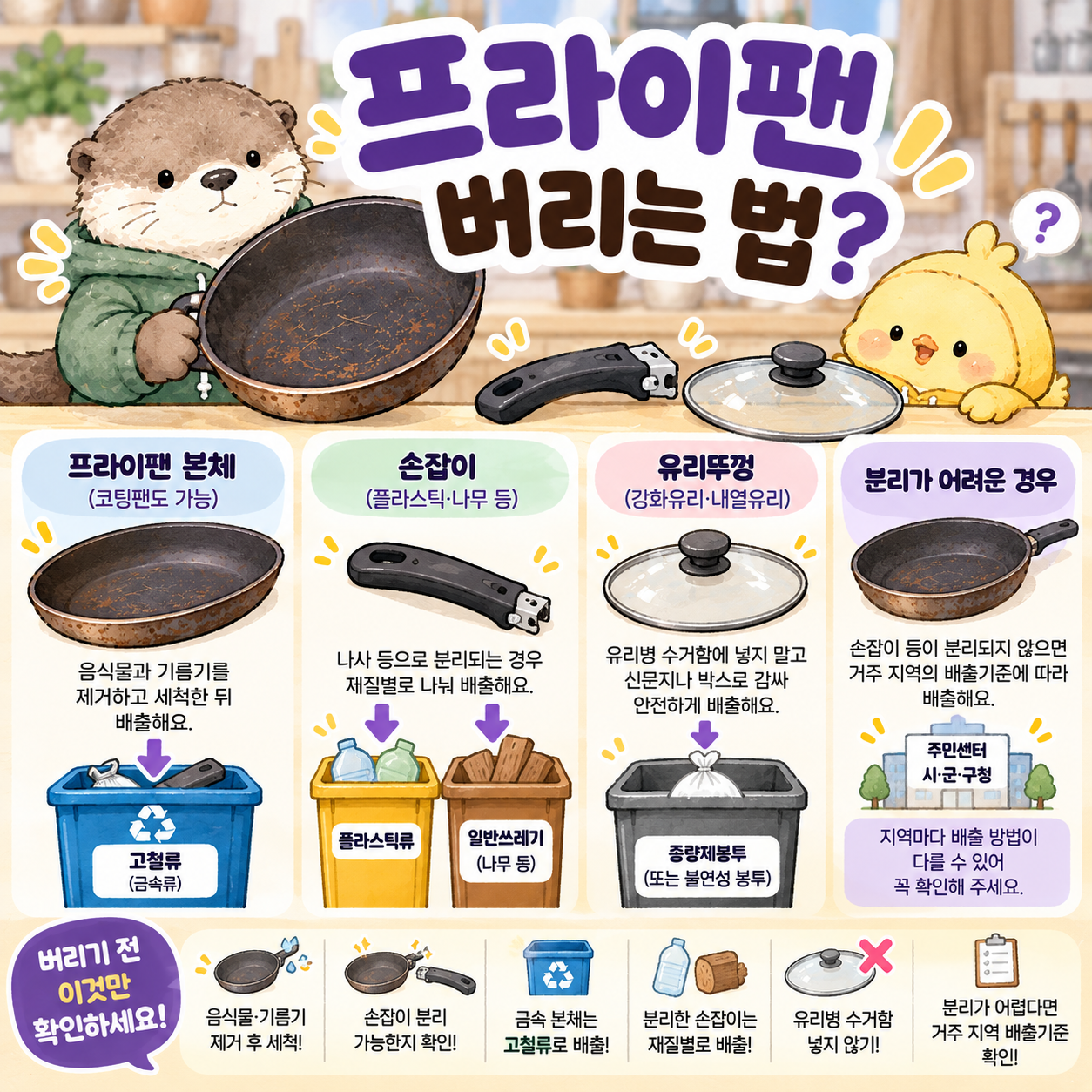 프라이팬 본체 손잡이 유리뚜껑 분리수거와 버리는 방법 정리 이미지