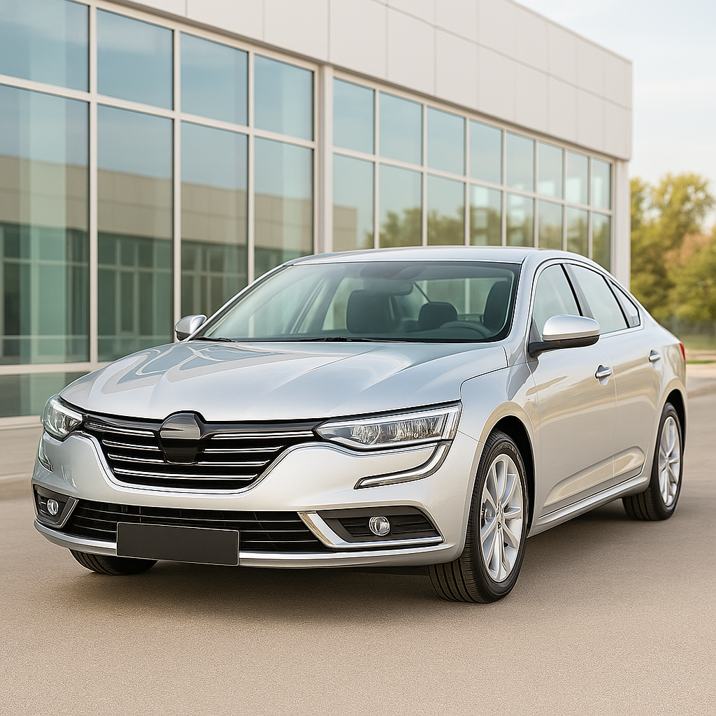 밝고 신뢰감 있는 분위기의 중고차 매매 이미지, 차량이 깔끔하게 정렬된 전시장 전경