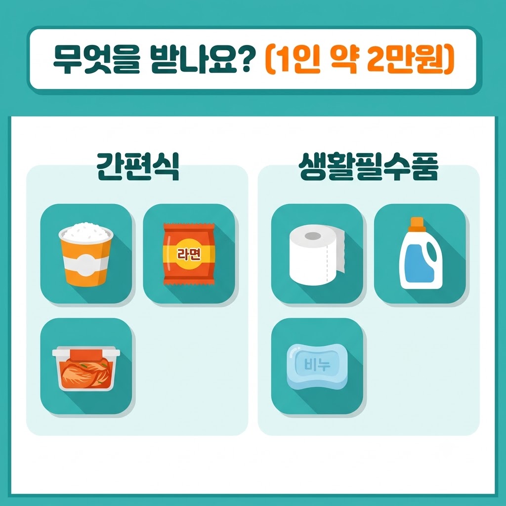 서울 그냥드림 지원 품목 간편식 생활필수품 1인 2만원 상당 인포그래픽