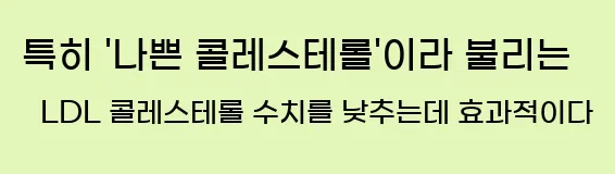  특히 '나쁜 콜레스테롤'이라 불리는 LDL 콜레스테롤 수치를 낮추는데 효과적이다