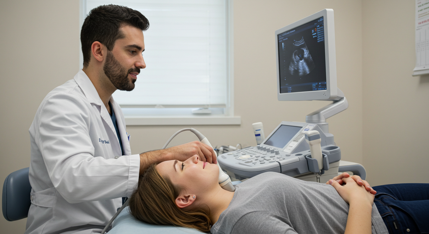 갑상선 초음파 검사를 받는 환자의 실제 진료 장면