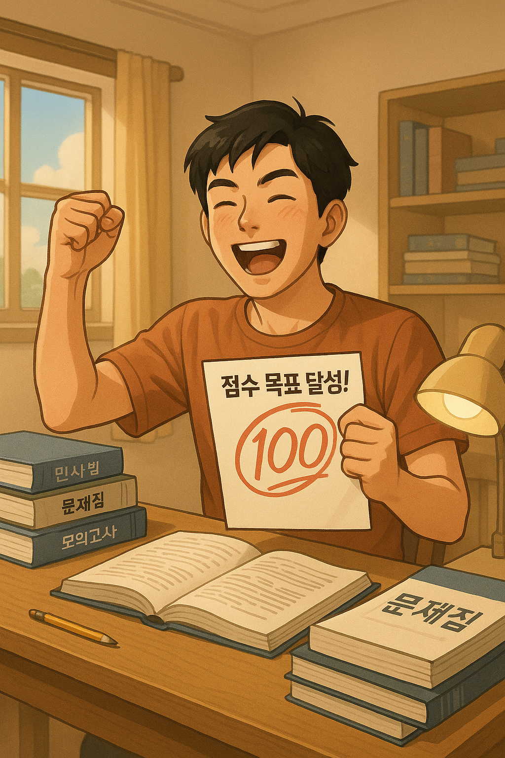 목표점수 달성에 성공하고 기뻐하는 학생