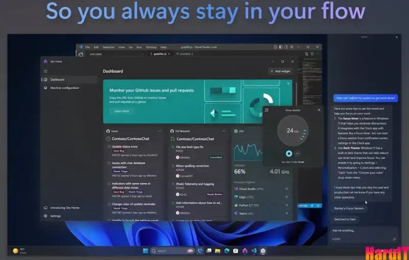 코파일럿이 타이머와 다크모드 추천 및 활성화