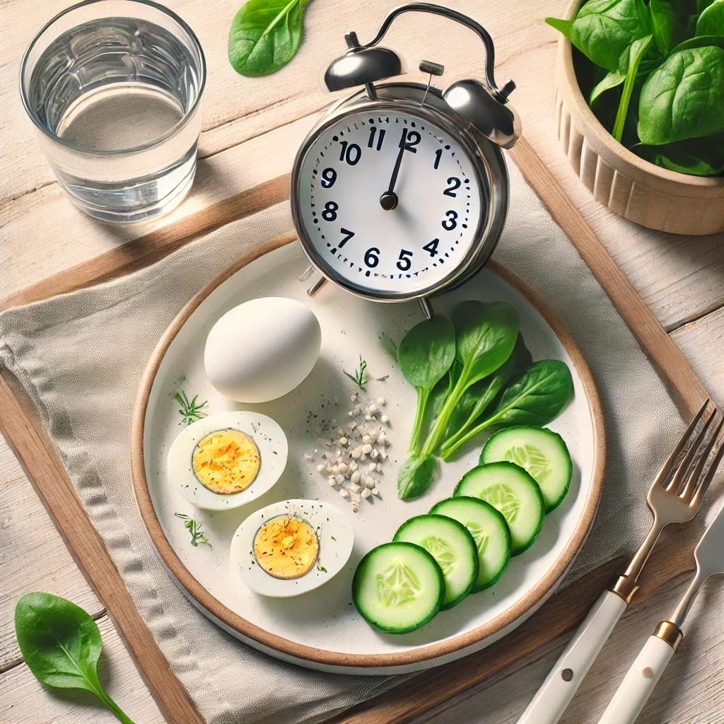 시계-삶은-달걀-채소-간헐적-단식