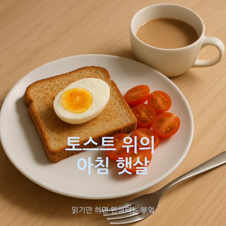 삶은-달걀-반쪽이-올려진-토스트와-토마토가-담겨진-접시와-커피-한-잔