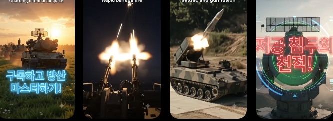 비호복합의 30mm 쌍열포가 불을 뿜으며 공중의 표적을 순식간에 가루로 만들어버리는 화려한 섬광 컷