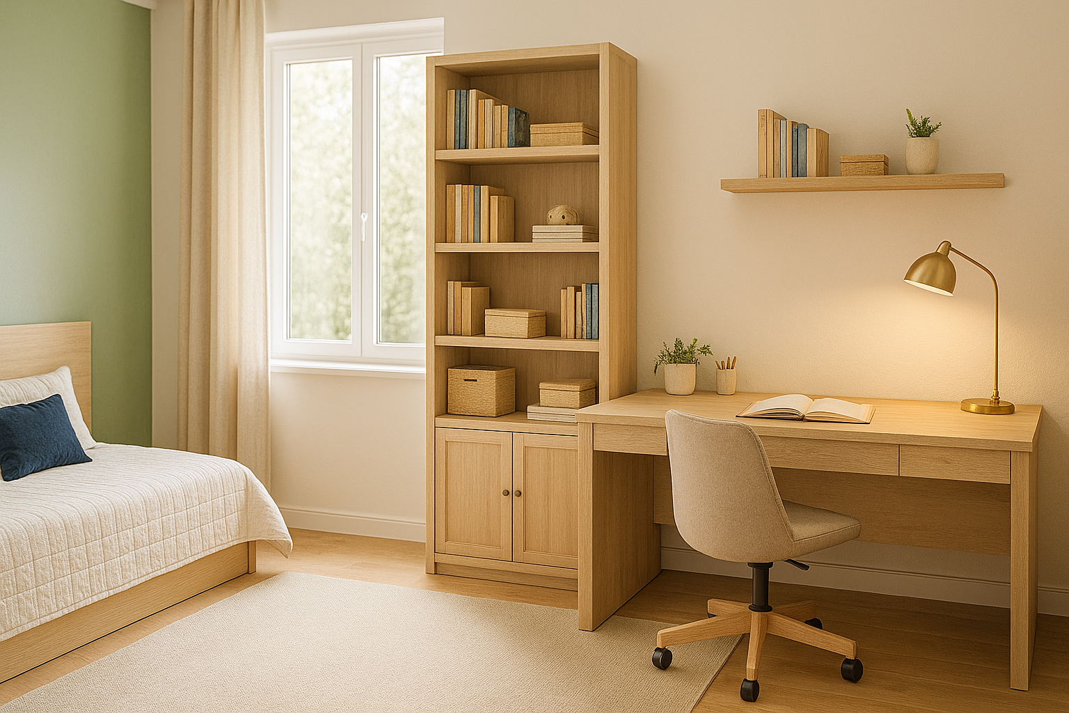 잘 정돈된 책상과 책장 배치는 공부에 몰입할 수 있는 기운을 만들어줍니다.