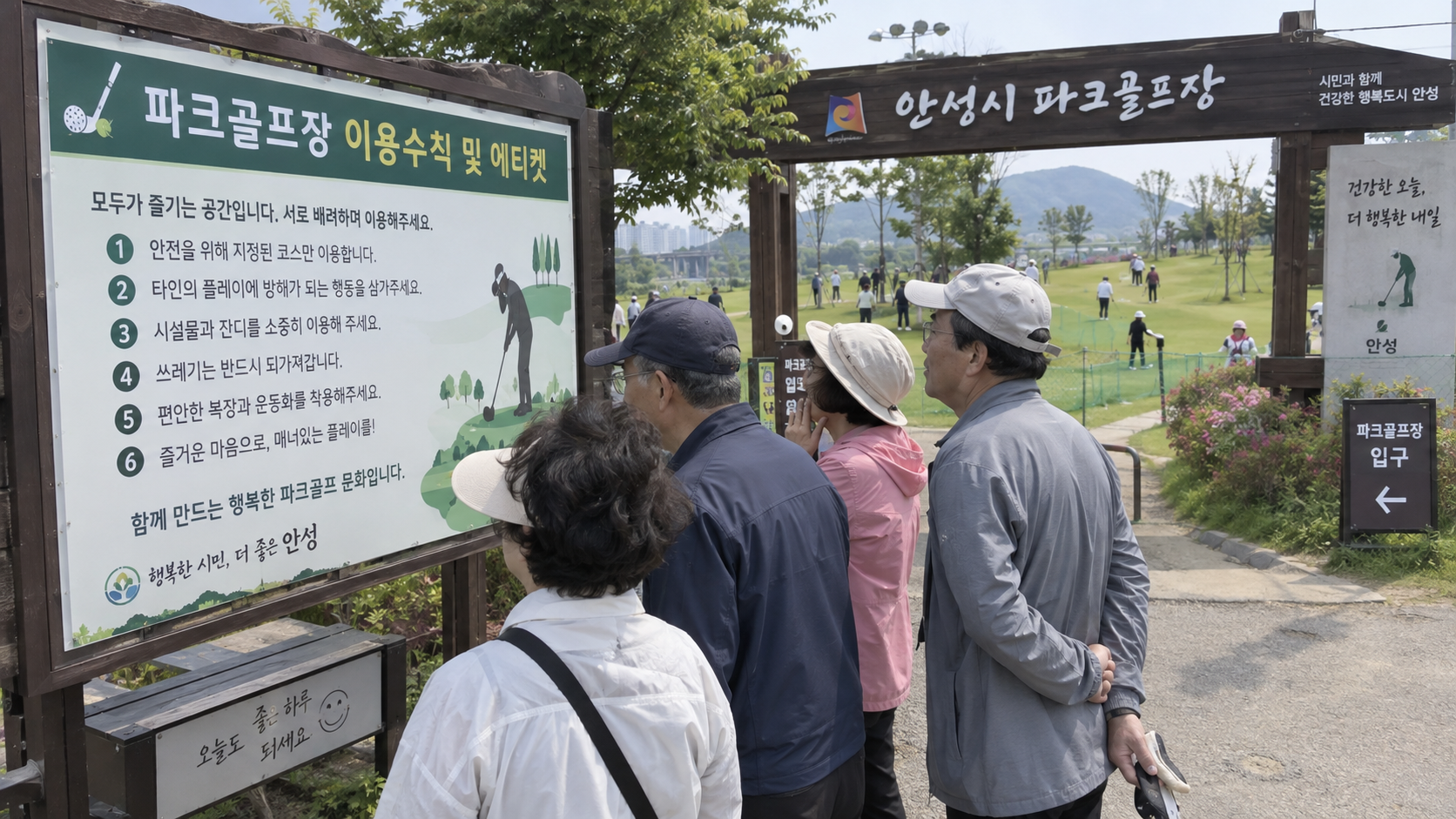 규칙과 매너 안내문을 함께 읽는 초보자들