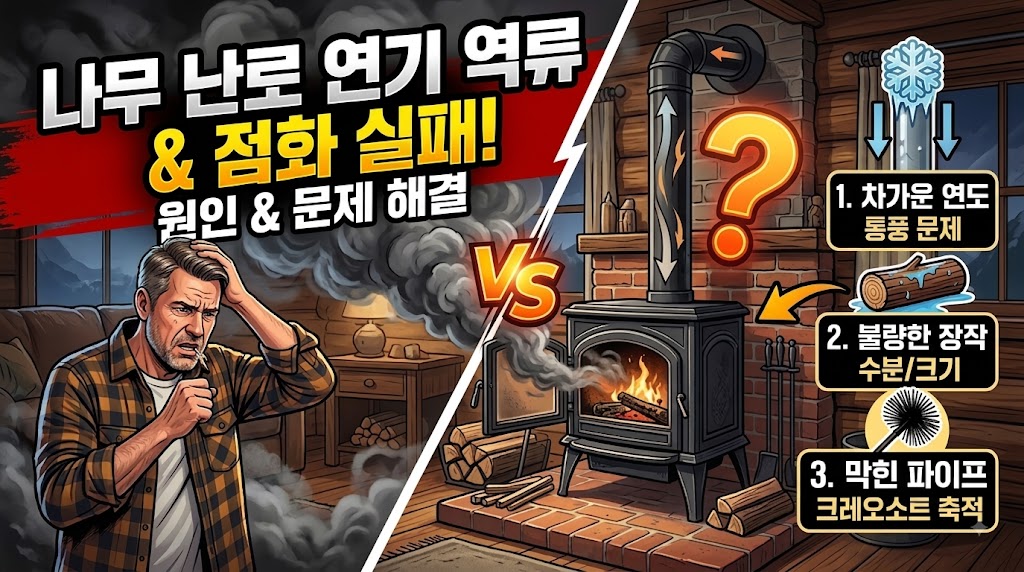 화목난로 연기 역류 및 점화 불량 원인과 점검 방법