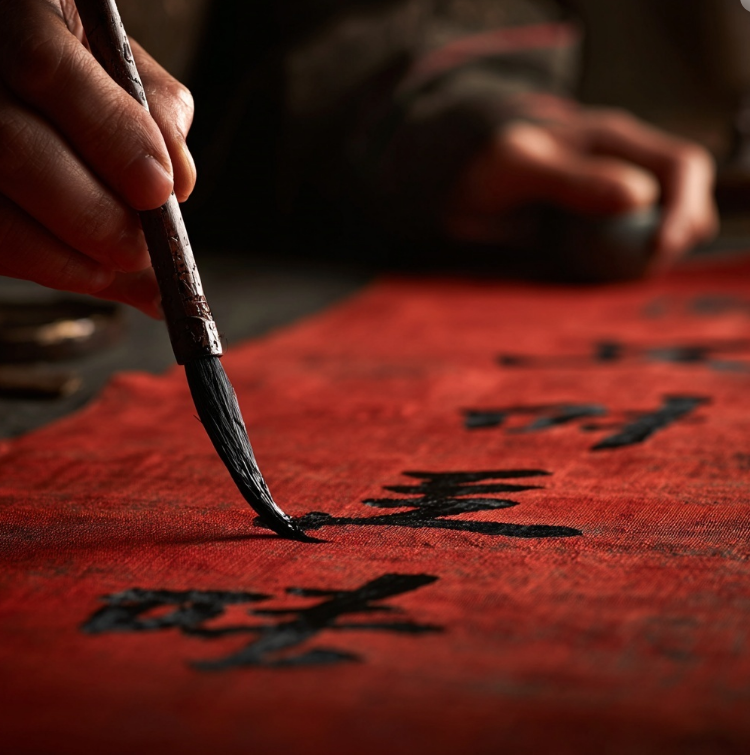 화선지 한자쓰는 모습