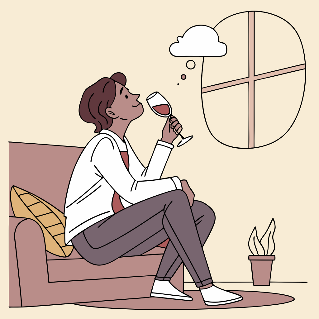 남자가 와인을 마시고 있는 일러스트