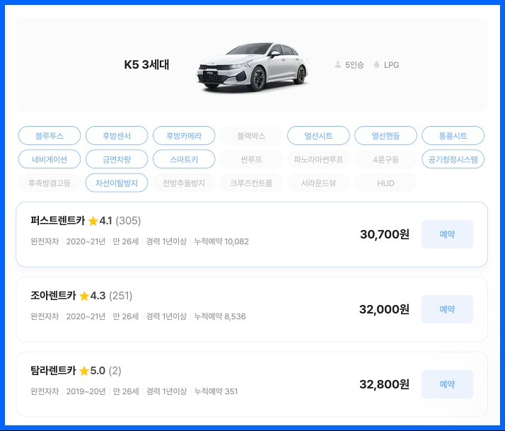 제주패스 렌트카 요금표