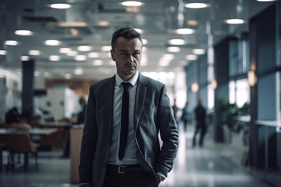 사무실에 서있는 남성