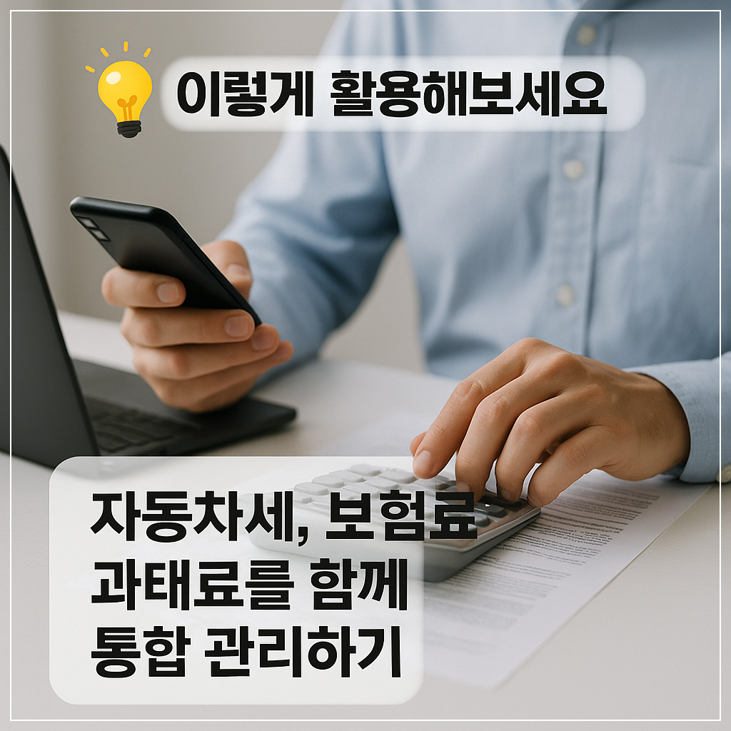 자동차세, 보험료, 과태료 통합 관리하는 모습