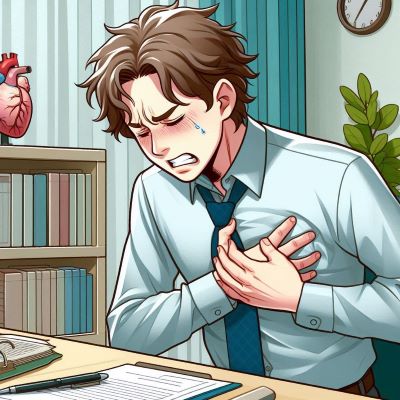 가슴 통증을 호소하는 젊은 남자의 모습