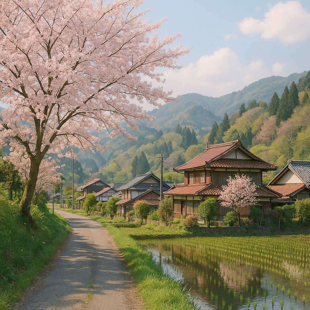 봄 시즌 일본 시골 풍경 사진