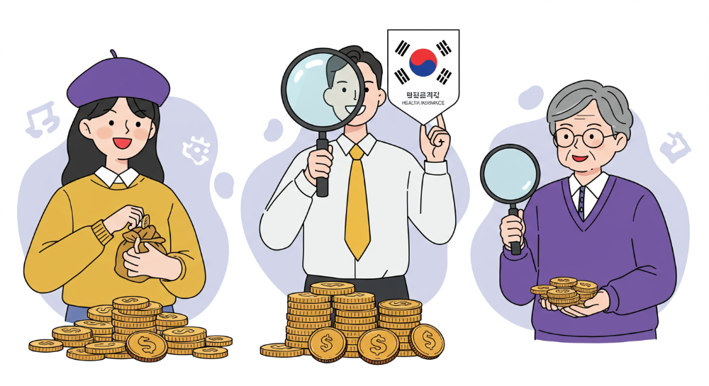 다양한 유형의 사람들이 건강보험료 환급금을 찾아 기뻐하는 모습