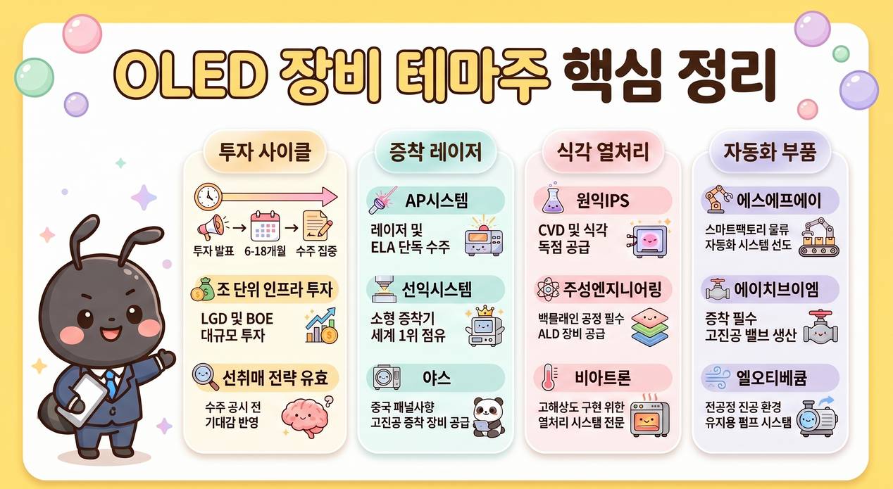 OLED 테마주 장비 종목 13개 요약표