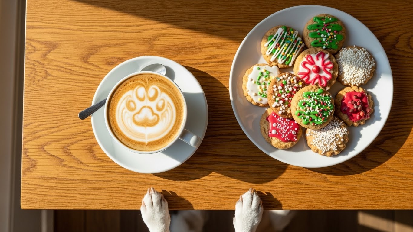 겨울철 귀여운 강아지 발 사진과 간식