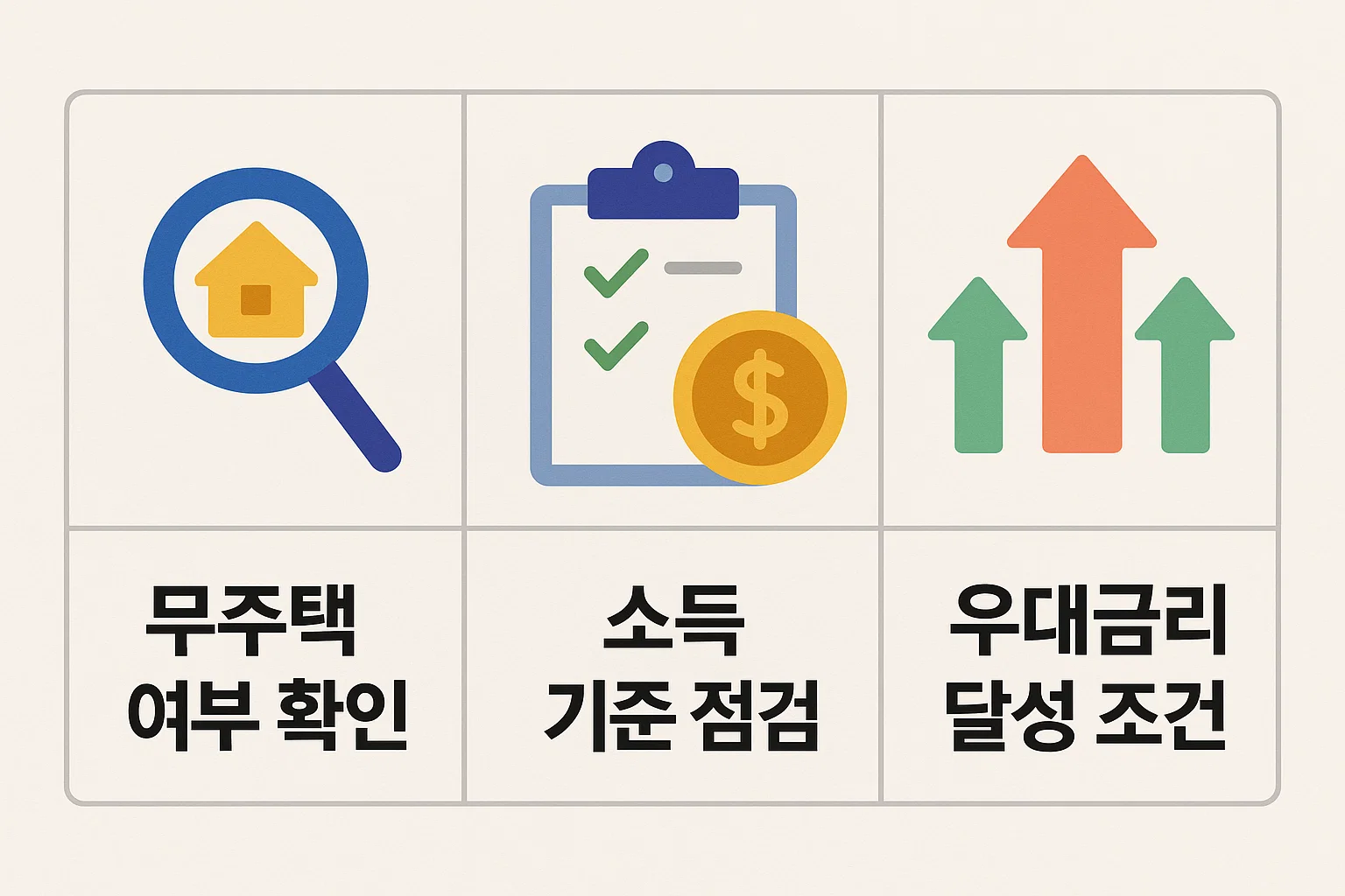 무주택 여부 확인, 소득 기준 점검, 우대금리 달성 조건을 한눈에 볼 수 있는 청년 주택드림 청약통장 점검표 인포그래픽. 가입 전 필수 확인사항을 요약한 시각 자료.