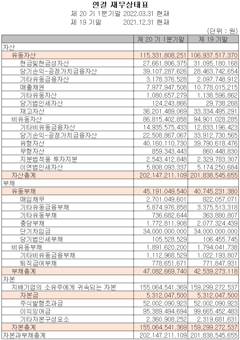 오이솔루션 - 재무상태표