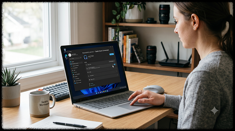 Windows Bluetooth 설정에서 핸즈프리 통신 기능을 활성화하는 모습