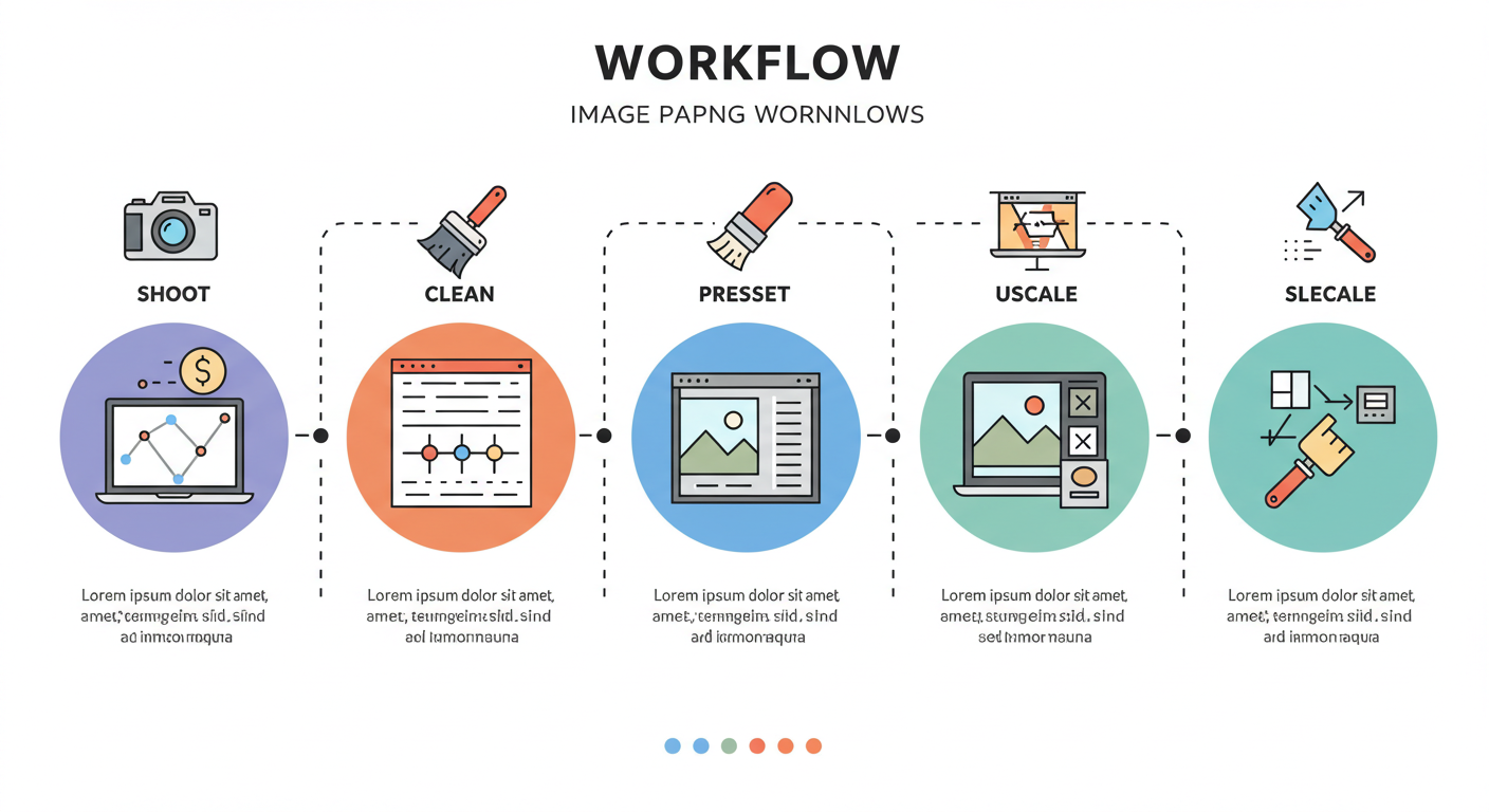 촬영(정면·45도·측면)→색보정→프리셋 선택→배치 생성→네거티브 프롬프트→업스케일→후보 선별로 이어지는 스타일 변환 워크플로 차트