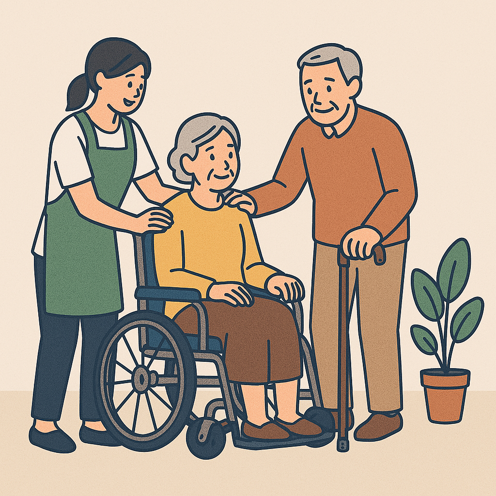 간병인이 환자를 돌보는 이미지