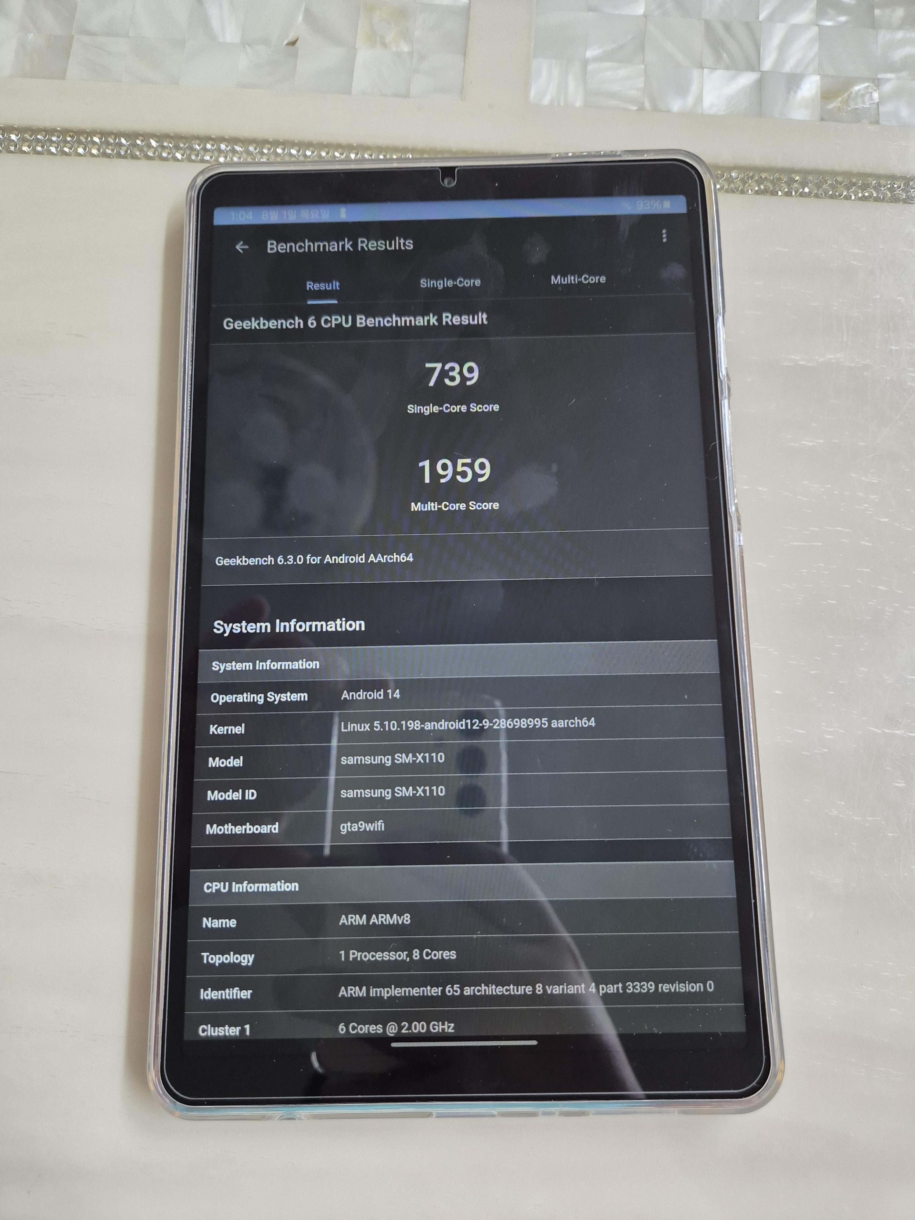 갤럭시 탭 A9 벤치마크 긱벤치6