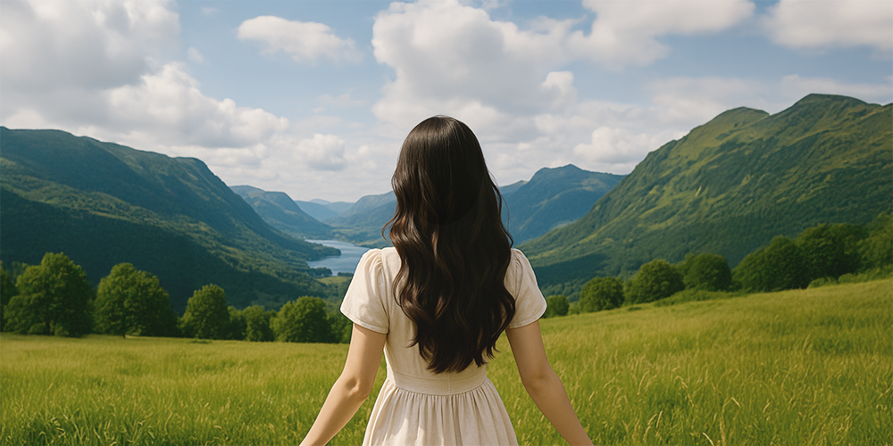 꿈에서 자연경관을 즐기는 여성
