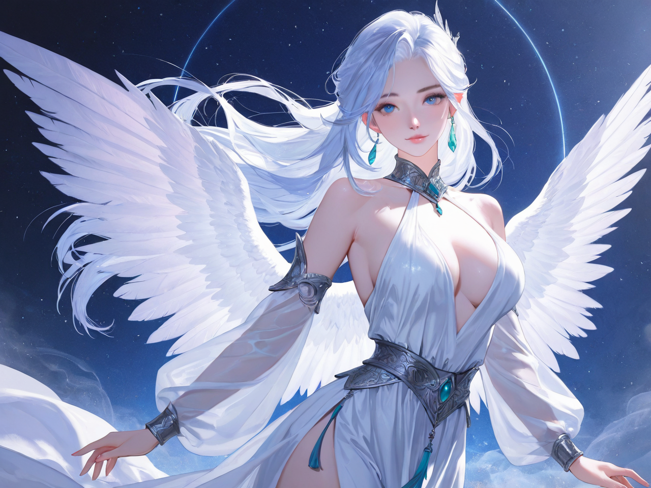 AI로 생성한 천사의 날개를 가진 여신의 모습. 순백의 아름다운 모습이다.