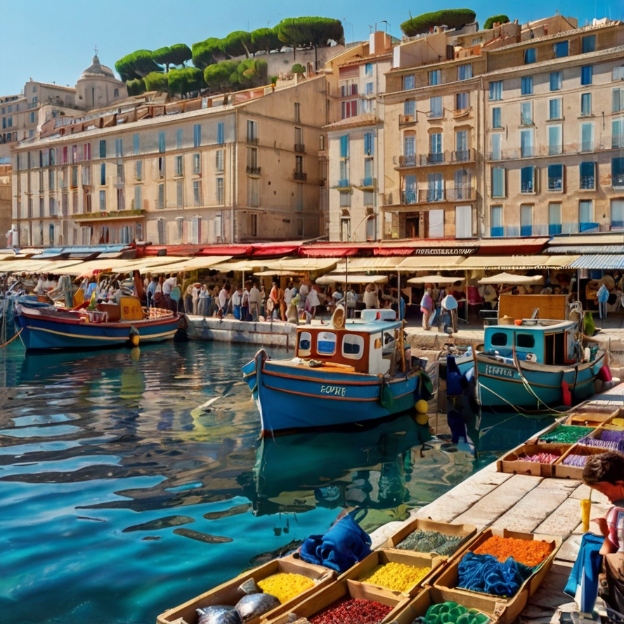 마르세유 명소 활기찬 어시장을 묘사한 이미지