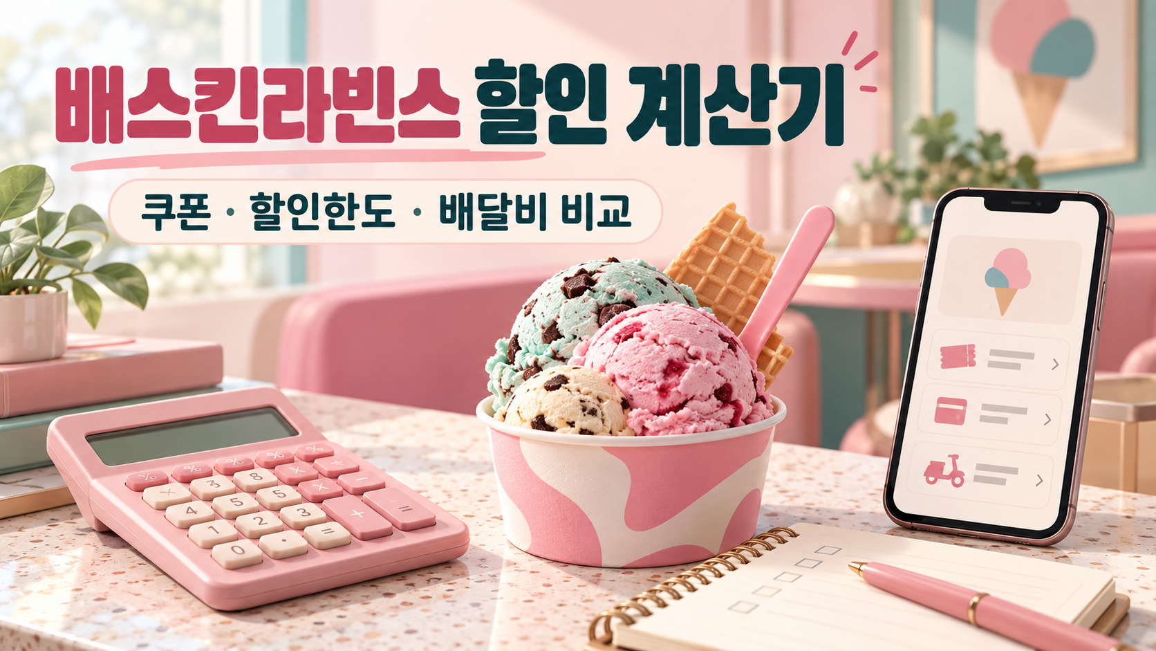 배스킨라빈스 할인 계산기 - 쿠폰·할인한도·배달비 넣고 실제 결제금액 비교