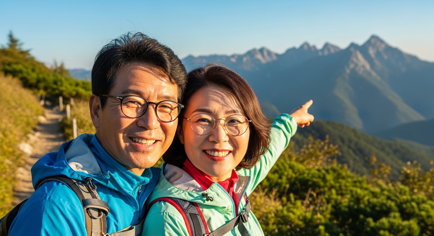 건강한 눈으로 활짝 웃는 중년