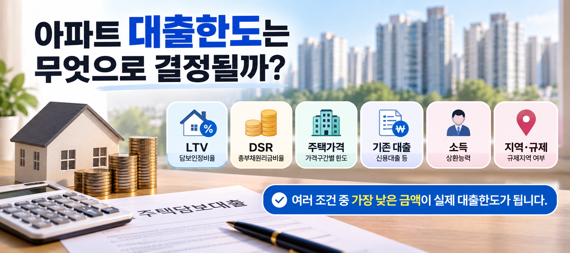 아파트 대출한도 결정요인 LTV DSR 소득 기존대출 지역규제