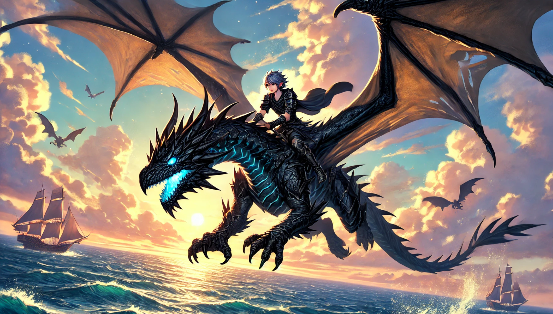 청년과 용이 함께 하늘을 나는 감동적인 순간