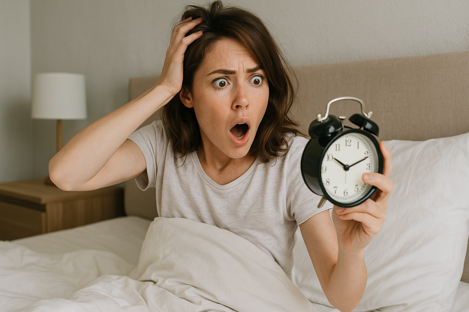 예상보다 늦게 일어난 여성