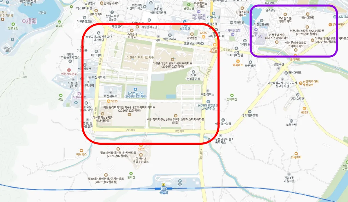 지도에-표시되어있는-중리택지개발지구와-이천랜드마크-아파트